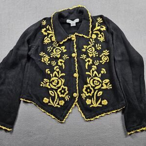 Vintage Knit Sweater Cardigan Black Gold Arriviste Grandmacore  Ramie Cotton L